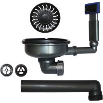 Caressi - Ablaufgarnitur für Küchenspülen + Siebkorbventil CAGR505100BK, Kunststoff/Edelstahl schwarz