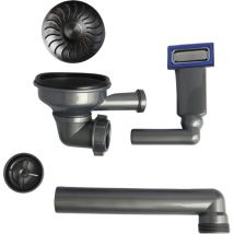 Caressi Ablaufgarnitur für Küchenspülen + Siebkorbventil CAPP50519GM, Kunststoff/Edelstahl gun-metal