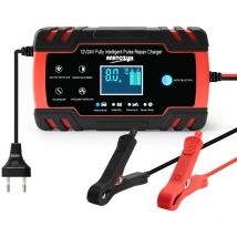 Readcly - Cargador de batería para automóvil 8A 12V/24V, portátil con pantalla lcd, adecuado para automóviles, motocicletas y camiones (negro, rojo)