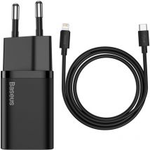 Basetech - Cargador rápido para iPhone Super Si 1C 20W Power Delivery + usb-c - Cable Lightning 1m Negro