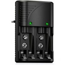 Alovez - Caricabatterie universale AA/AAA/9 v, caricabatterie rapido 6802 per batterie ricaricabili aa/aaa ni-mh o 9 v con indicatore led, tensione