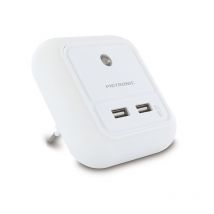 Metronic - Caricatore da rete 2xUSB con luce notturna m - Bianco