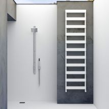 Carisa NINOVA BATH Textured White Vertical Designer Aluminium Heated Towel Rail Radiator 810mm H x 500mm W, Dual Fuel - Standard