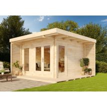 Carlsson - Alpholz Gardenlounge Cube-44 Gartenhaus aus Holz, Holzhaus mit 44 mm Wandstärke inklusive Terrasse Blockbohlenhaus Naturbelassen