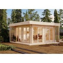 Carlsson - Alpholz Gardenlounge Viva a Gartenhaus aus Holz, Holzhaus mit 44 mm Wandstärke inklusive Terrasse Blockbohlenhaus Naturbelassen