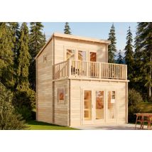 Carlsson - Alpholz Garten-und Freizeithaus Manhattan Blockhaus aus Holz, Holzhaus mit 44 mm Wandstärke inklusive Terrasse inklusive Schlafboden,