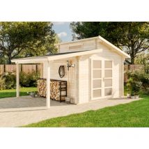 Carlsson - Alpholz Gartenhaus Aktiva aus Holz, Gerätehaus Garten Holzhaus inkl. Montagematerial, Geräteschuppen 320 x 320 cm + 150 cm, Pultdach, 28