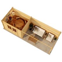 Carlsson - Alpholz Gartenhaus Brilon 28-A Gartenhaus aus Holz in Pinie, Holzhaus mit 28 mm Wandstärke inklusive Terrasse Blockbohlenhaus Imprägniert