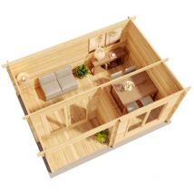 Carlsson - Gartenhaus Modell Orkus-44 Petite aus Holz Holzhaus mit Terrasse 44 mm Wandstärke Blockbohlenhaus, Imprägnierung (Pinie)