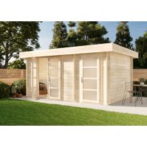 Carlsson - Gartenhaus Modern-E aus Holz Gartenhütte fsc zertifiziert Geräteschuppen, 44 mm Wandstärke, Imprägnierung (Pinie)