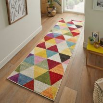 Lord Of Rugs - Carnaval Modern Rug for Living Room Bedroom Kitchen Bright Multi Coloured Geometric CAR110 Multicolours Hall Runner Rug in 80 x 240 cm