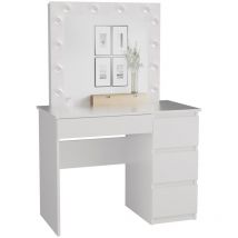 Carol - Comodino con specchio + illuminazione led - 4 cassetti - 98x76x51cm - Ufficio