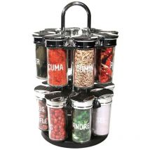 Je Cherche Une Idee KB5669 Carosello per spezie a 2 Piani, 16 barattoli, Vetro/plastica, Chiaro/Nero, 31 x 16 cm