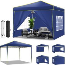 Luckzon - Carpa de jardín plegable 3x3m . Gazebo impermeable desplegable con 4 paneles laterales. Carpa de exterior. Altura ajustable. Protección uv