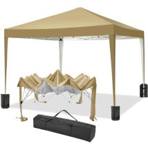 Luckzon - Carpa de jardín plegable 3x3m Protección uv impermeable, Barnum plegable para bodas, picnics, mercados, camping, Caqui