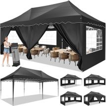 Luckzon - Carpa de jardín plegable 3x6m . Gazebo impermeable desplegable con 6 paneles laterales. Carpa de exterior. Altura ajustable. Protección uv