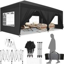 Luckzon - Carpa plegable de jardín. Gazebo impermeable plegable 3x6m con paneles laterales. Carpa de exterior. Altura ajustable. Protección uv 50+. y
