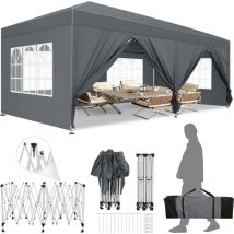 Luckzon - Carpa plegable de jardín. Gazebo impermeable plegable 3x6m con paneles laterales. Carpa de exterior. Altura ajustable. Protección uv 50+. y