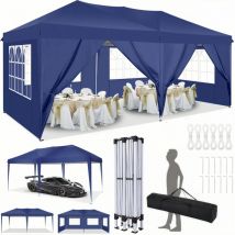 Luckzon - Carpa plegable de jardín. Gazebo impermeable plegable 3x6m con paneles laterales. Carpa de exterior. Altura ajustable. uv. y protección