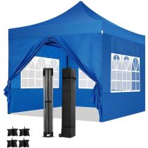 Luckzon - Carpa plegable de jardín. Gazebo plegable impermeable Spire 3x3m con paneles laterales. Carpa de exterior. Altura ajustable. uv. y