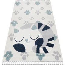 Carpet yoyo GD59 white / grey - Kitten for children, structural, sensory Fringes beige 80x150 cm