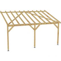 Carport adossé 5x3 - Tuilable pente 30% - Bois massif - Robuste + Vis & pieds de poteaux réglables
