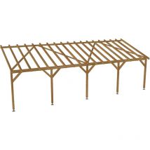 Carport adossé 9x3 - Tuilable pente 30% - Bois massif traité CL3 Marron - Robuste + Vis & pieds de poteaux réglables