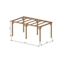 WMU - Carport bois avec bandeau15m² 3 x 51 à 2 places - Autoporté + Visserie acier zingué & Pieds de poteaux réglables