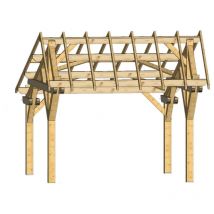 Carport double pente asymétrique 3.90 x 5.05 m avec préparation pour couverture standard Habrita le3950st