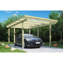 Eden - Carport Simple en bois de 15 M² (3mx5m) hauteur de passage de 225 cm, toiture en pvc ondulé transparent