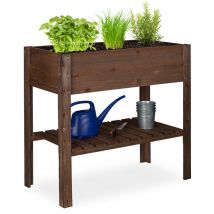 Carré potager bois, légume, herbes, jardin, balcon, Jardinière sur pied, HxlxP: 80 x 88 x 43,5 cm, brun foncé - Relaxdays