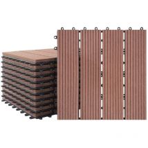 Carrelage wpc Carreaux de terrasse et de balcon 11x assemblables Aspect bois Jardin Carreaux à clipser Total env. 1m²(30x30cm/pièce, Marron) Naizy