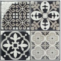 Carrelage adhésif mural x4, 22.86 x 22.86cm Smart Tiles Vintage Arezzo noir/blanc, sticker tuile effet carreaux de ciment - Salle de bain, cuisine