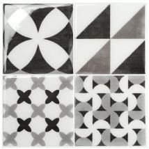 Carrelage adhésif mural x4, 22.86 x 22.86cm Smart Tiles Vintage Roma noir/blanc, sticker tuile effet carreaux de ciment - Salle de bain, cuisine