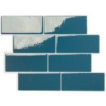 Carrelage adhésif mural x4, 29.36 x 21.79cm Smart Tiles Metro Ezra Bleu, sticker tuile effet céramique - Salle de bain, cuisine