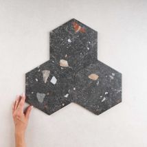 Codicer - Carrelage Hexagonal Effet Terrazzo Noir sonar Dark 22x25 (1,04m²) - Les Carreaux de Jean