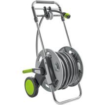 GF - Carrello avvolgitubo da giardino in metallo con sistema guida-tubo completo di pistola raccordi e tubo 30 mt