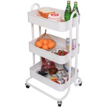 Carrello da Cucina 3 Ripiani con Ruote e 3 Cesti Portaoggetti46x40x84cm Bianco