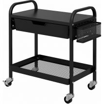 Carrello da Cucina con Cesto Cassetto Estraibile e 3 Ganci 61x32,6x58,5 cm in PP e Metallo Nero
