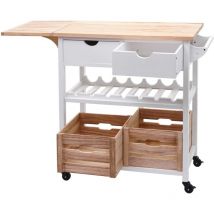 HHG - Carrello da portata servizio cucina con portabottiglie 016 legno mdf 89x119x89cm bianco