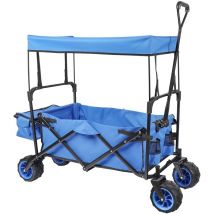Carretto a mano pieghevole, max 70 kg, tessuto impermeabile blu, Carrello spiaggia con parasole - Toboli