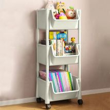 Shally Dogan - Carrello Multiuso Ruote Scaffale Portaoggetti Libreria Salvaspazio Grigio Chiaro