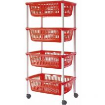 Carrello porta frutta 4 ripiani vivande cestini contenitore multiuso rosso verde - colore: rosso