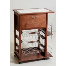 Carrello portafrutta portapane e bottigliera noce