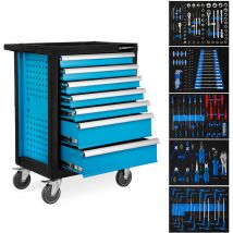 Eberth - Carrello officina blu incl. utensili (7 cassetti con cuscinetti a sfera, 5 cassetti con attrezzi, bloccabili, 2 ruote girevoli, freno di