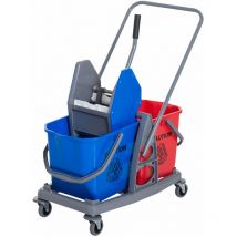 Carrello Pulizie Professionale con Strizzatore e 2 Secchi Blu e Rosso