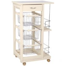Carrello da cucina slim portafrutta con portabottiglie Avorio