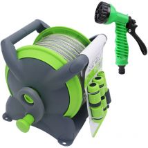 Ultrixe - Carrete para manguera de riego kit de montaje en pared con manguera de 20 m, 1 pistola multichorro, fácil de rebobinar, portátil para