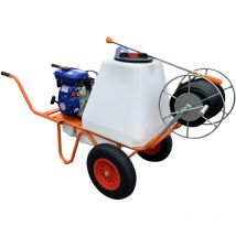 Bricoferr - Carretilla Sulfatadora Con Motor a Gasolina 4 Tiempos BFG045 y Capacidad 100 litros , Con 2 Ruedas y Carrete