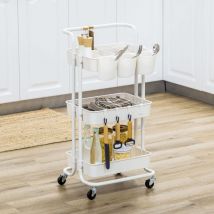 Carrito Auxiliar con Ruedas Cocina, Carro de Almacenamiento Rodante para Baño, Lavadero, Espacio Estrecho - Blanco